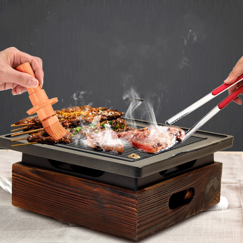 Wooden-Base Korean-Style Grill Pan