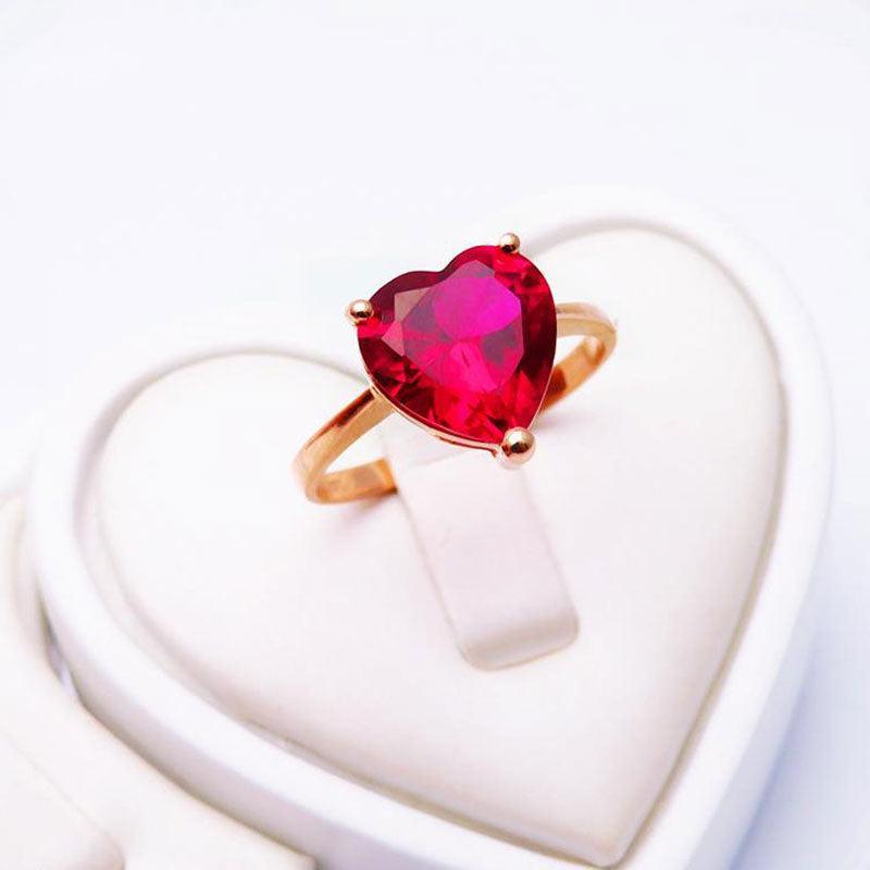 Rose-Gold-Plated Heart Ring with Red Stone