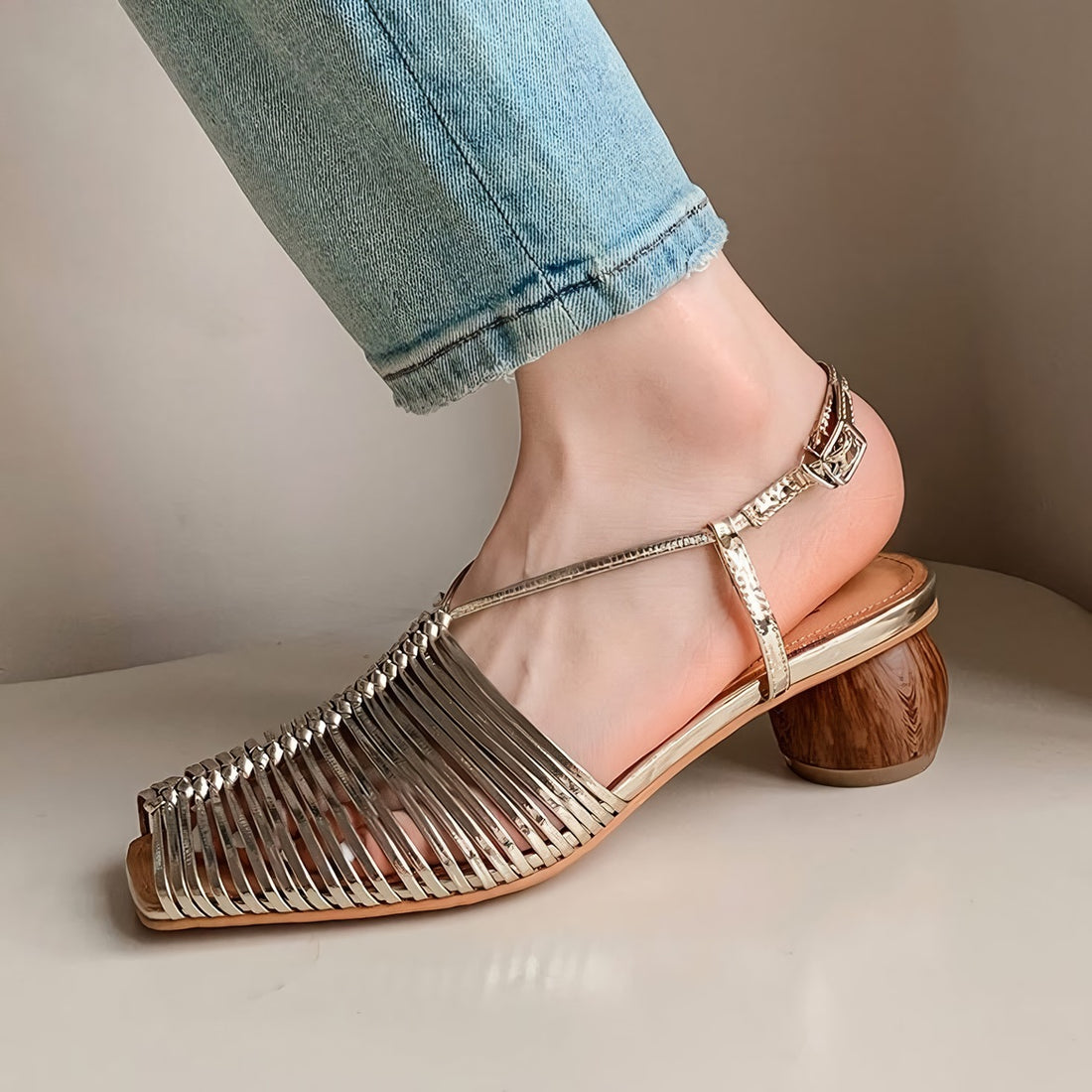 Leather-Lined Microfiber Strap Sandals
