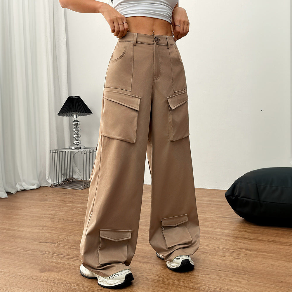 Women's Loose Casual Wide-leg Trousers Pocket Overalls