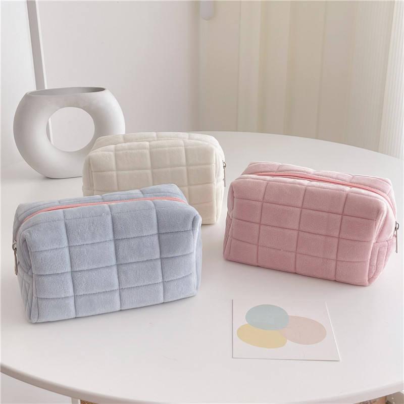 Plush Cosmetic Bag with Zip Closure