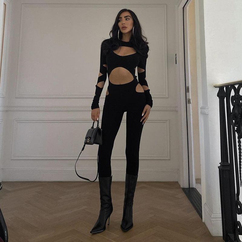Black Long-Sleeve Cutout Jumpsuit