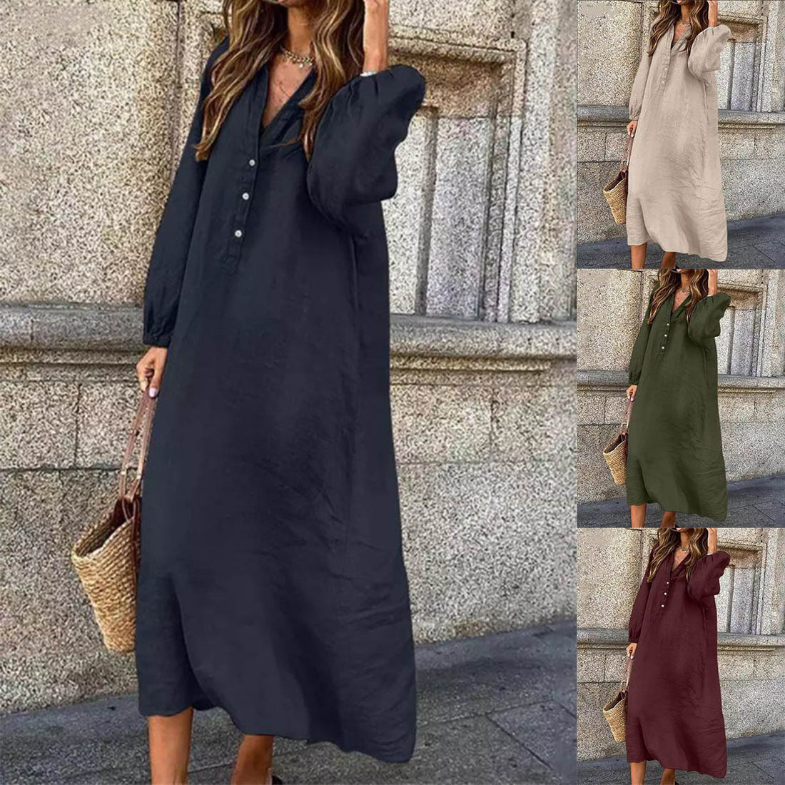 Artistic Style Retro Women's Cotton And Linen Swing Dress