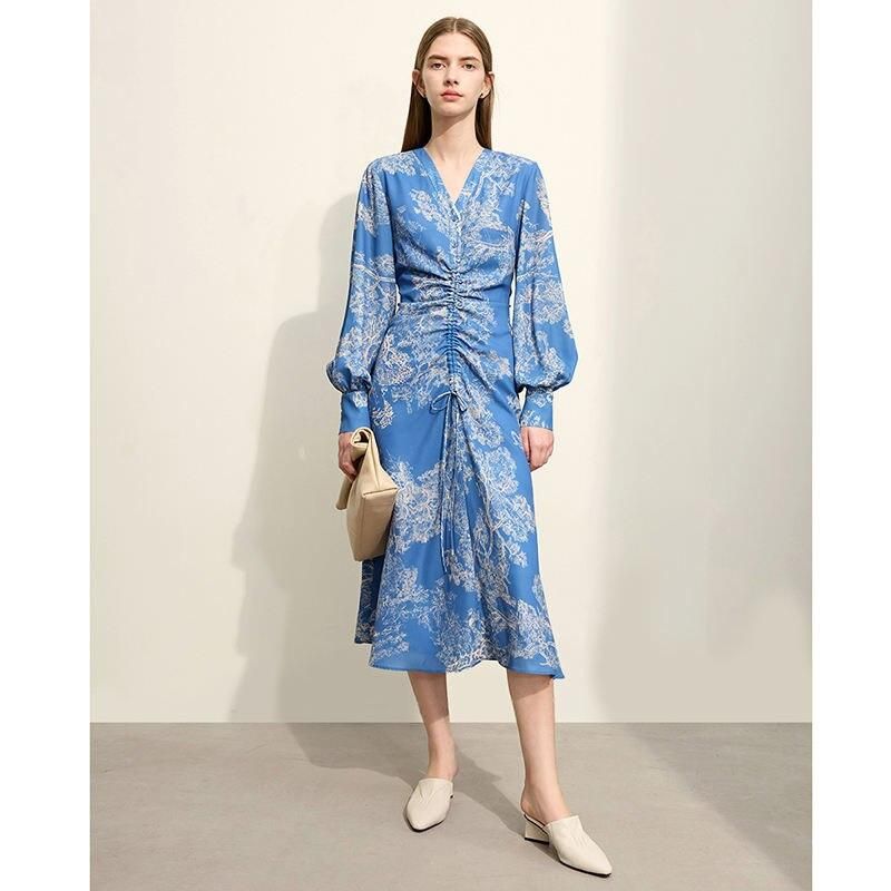 V-Neck Chiffon Fairy Dress with Chinese Print