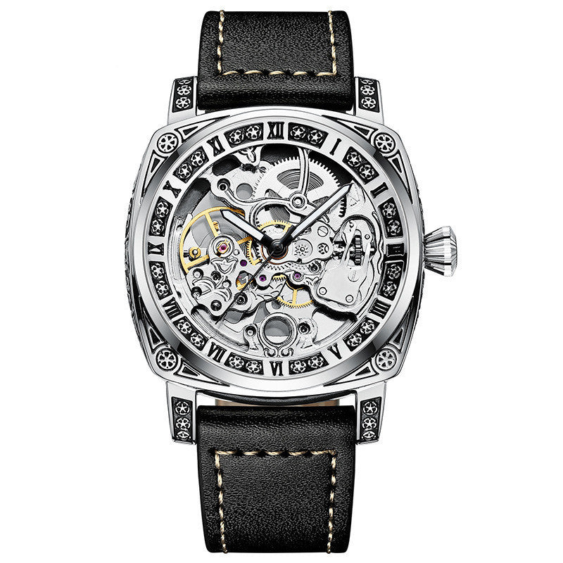 Automatic Mechanical Watch with Leather Strap