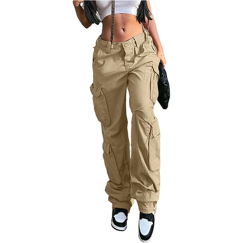 Women's High Waist Pocket Loose Casual Working Pants Straight-leg Pants