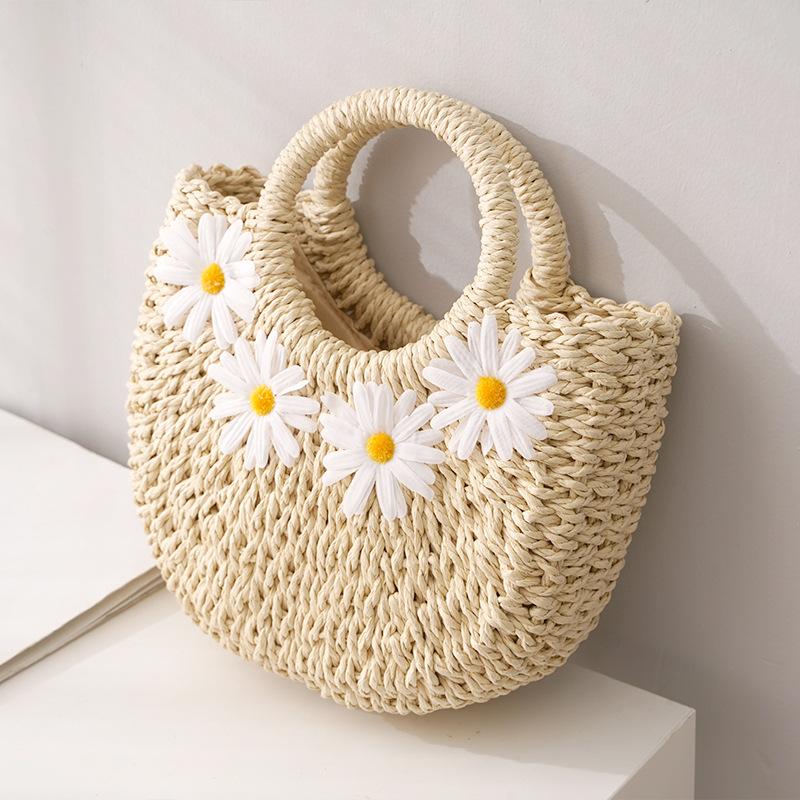 Daisy Paper-Straw Half-Moon Bag