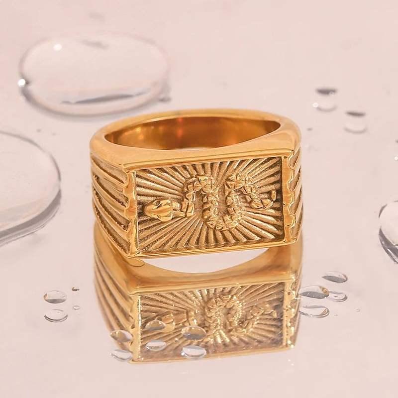 Snake Sunburst Rectangle Signet Ring