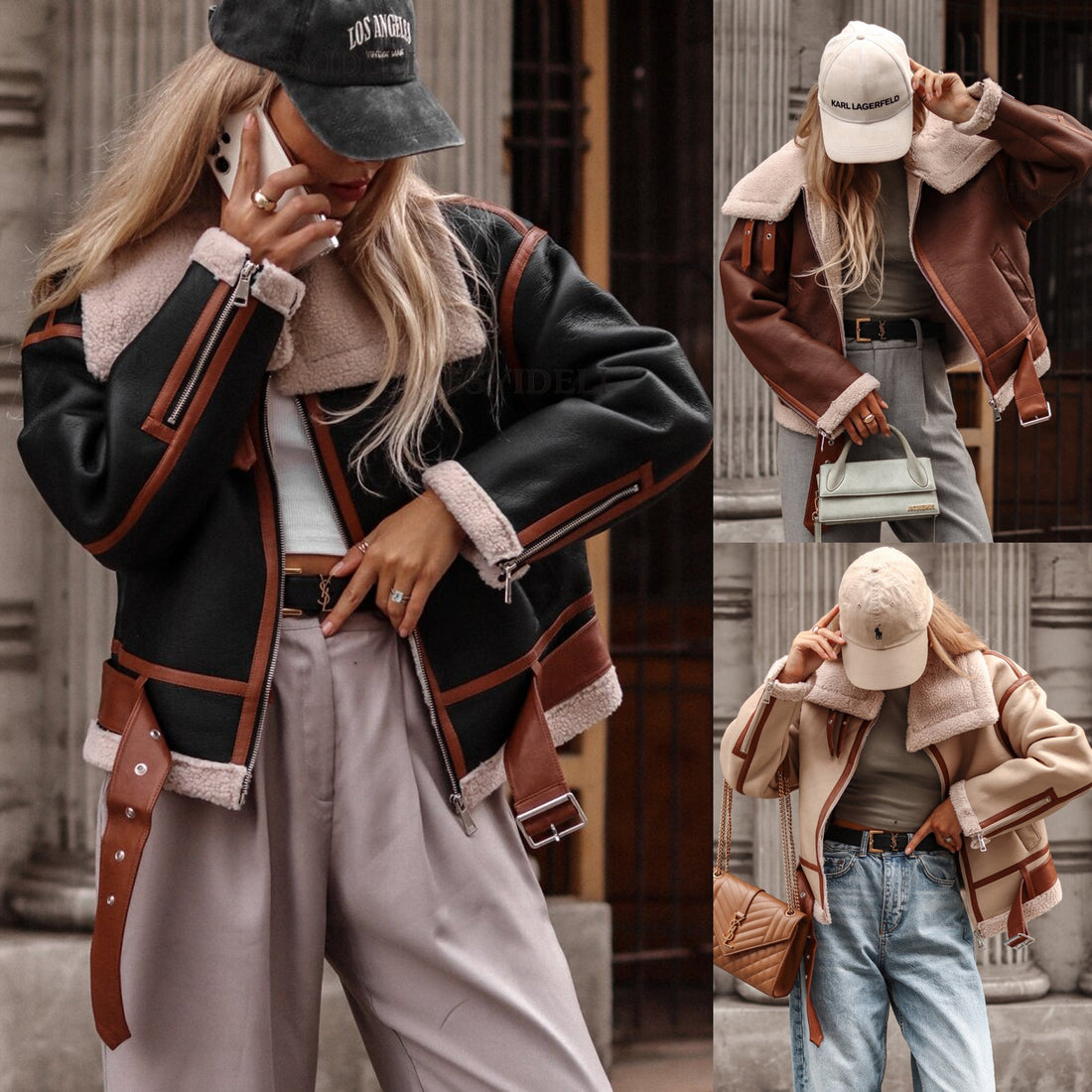 Women’s Contrast-Trim Faux-Shearling Jacket