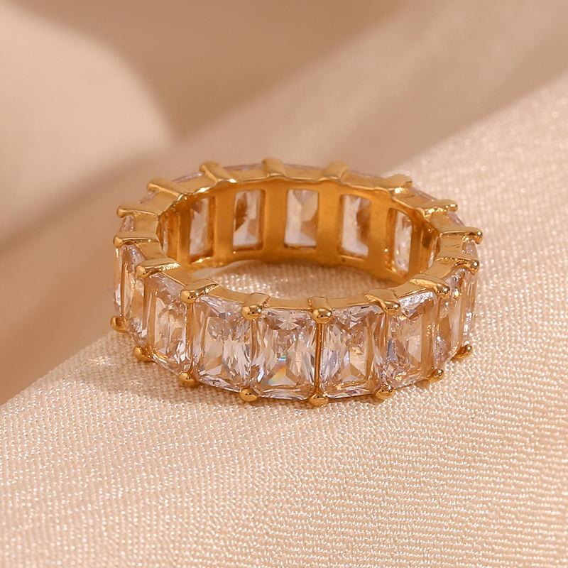 Gold-Plated Square Zircon Ring