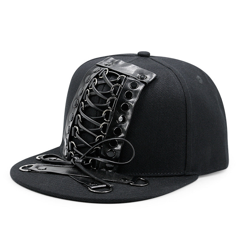 Rivet or Lace-Up Flat-Brim Adjustable Cap
