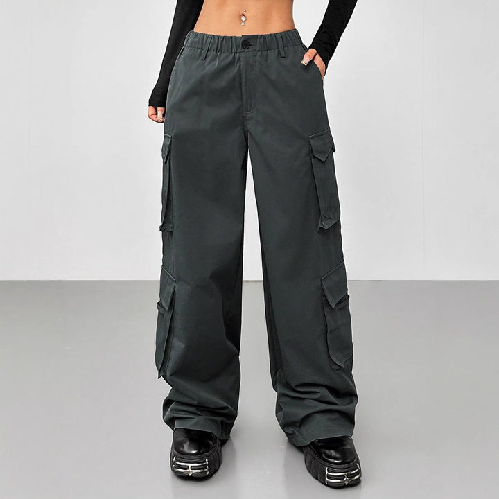 Casual Pants Elastic Waist High Waist Wide-leg Workwear Trousers