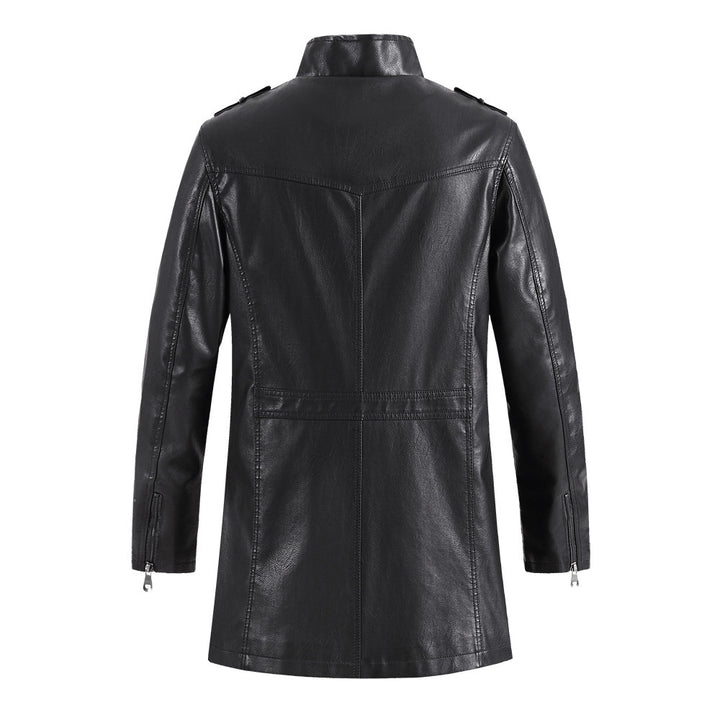 Men's Fashionable Standing Collar Plush Leather Jacket