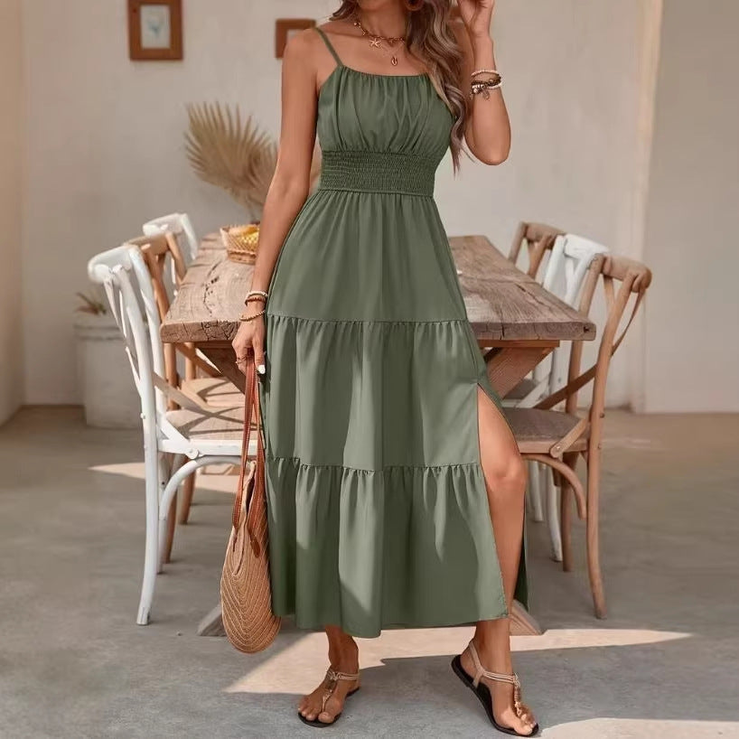 Strapless Layered Waist-cinching Solid-color Slim-fit Dress