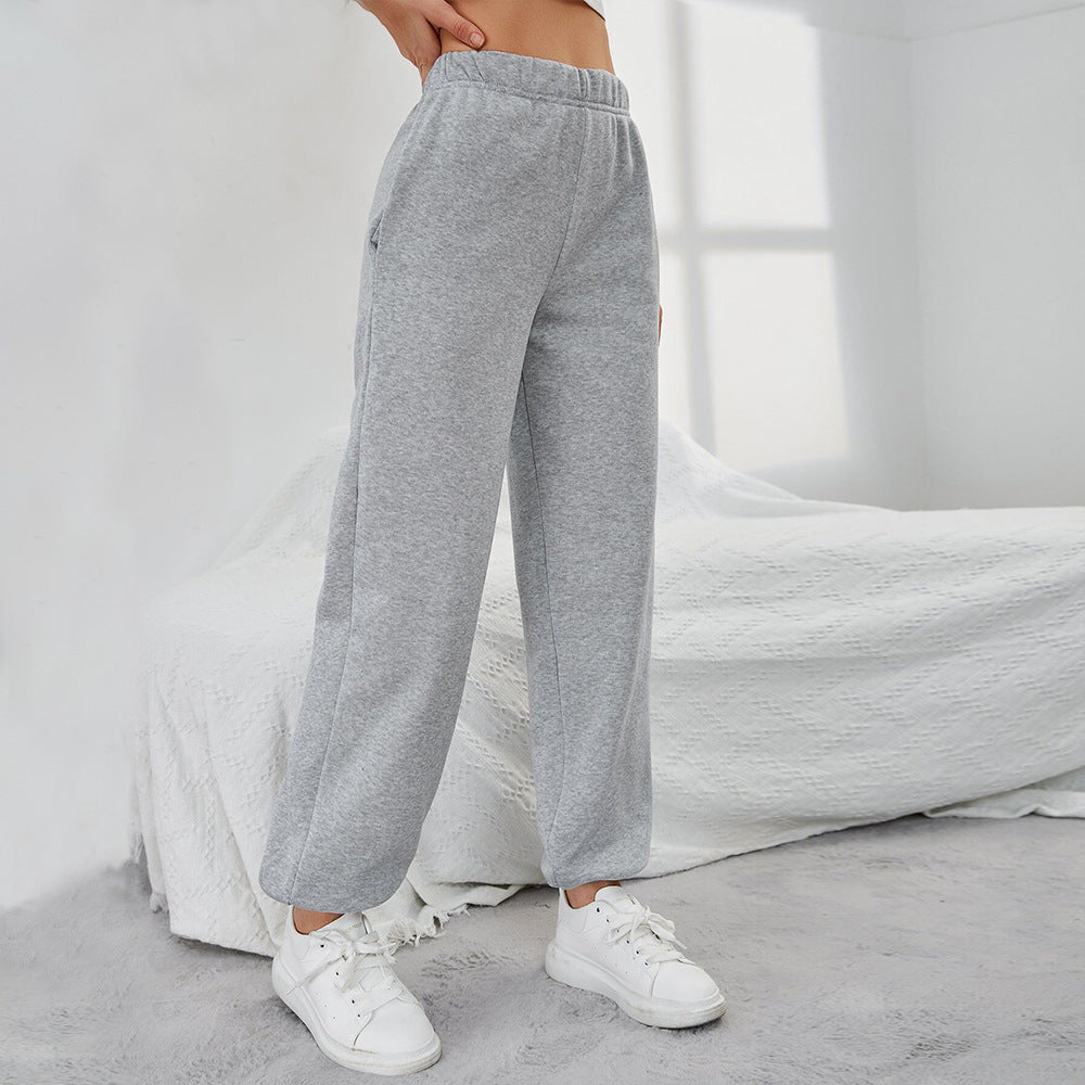 Simple Straight Casual Pants High Top Sports Fleece-lined Trousers