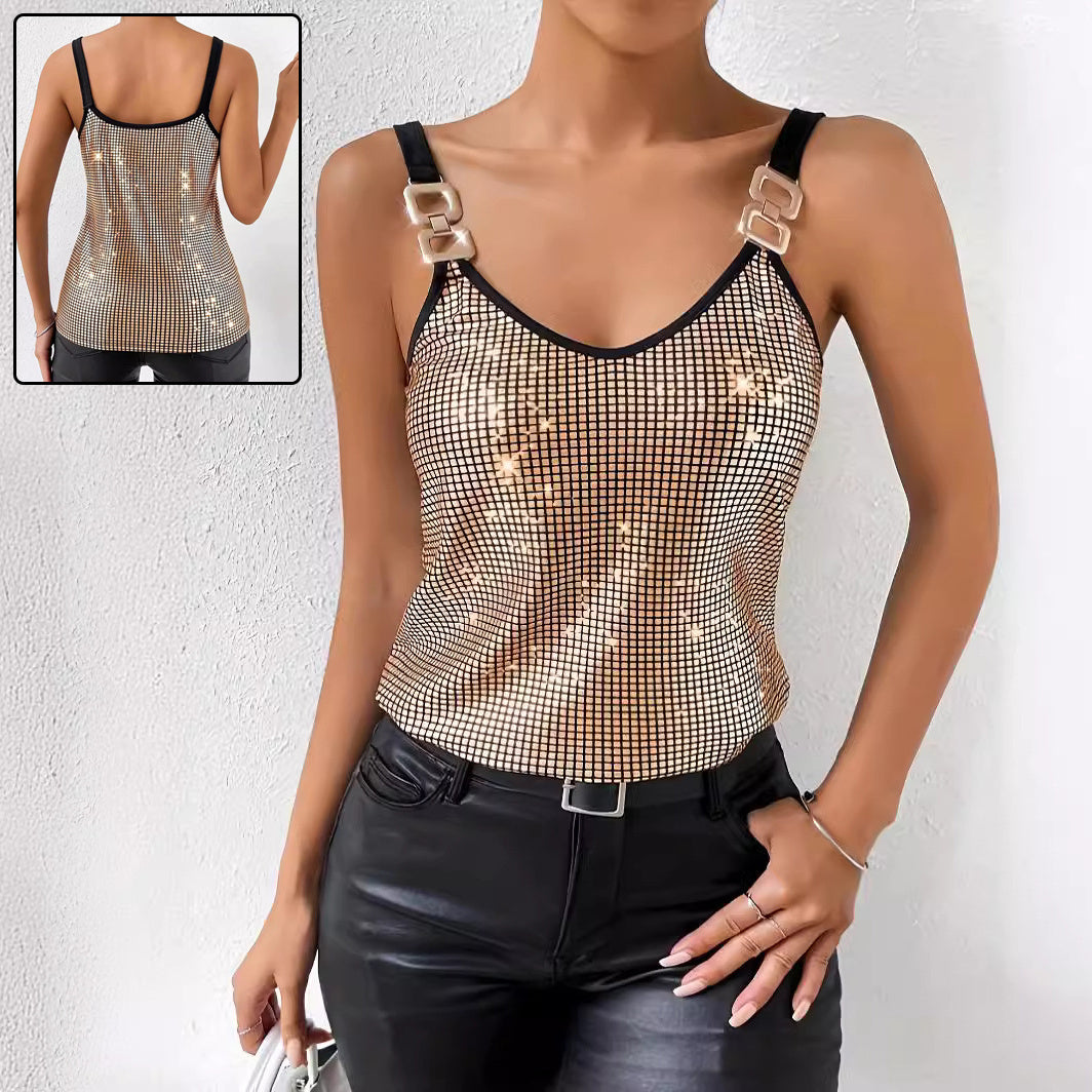 Summer Sequined Suspender Chain Vest Top Women's Clothing