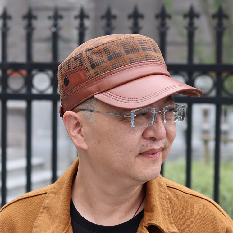 Men's Flat-Top Leather Newsboy Cap