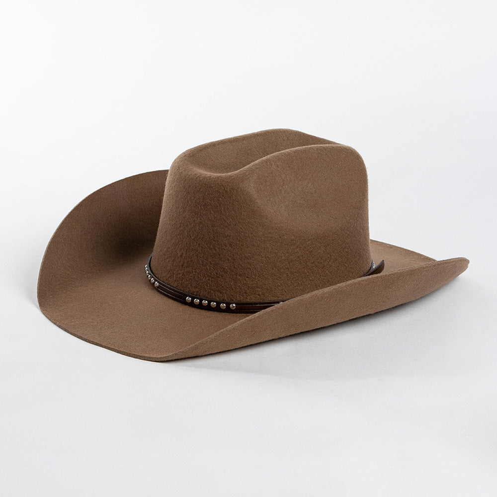 Men's Fashion Casual Rivet Belt Decoration Wool Hat