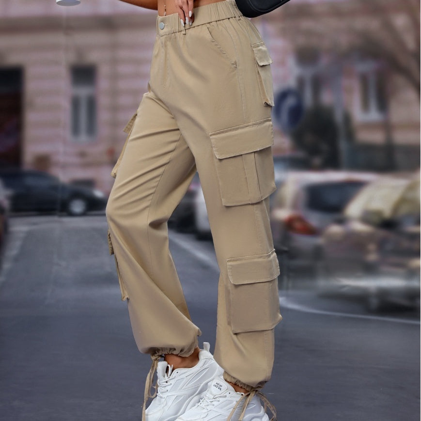 Women's High Waist Pocket Loose Casual Working Pants Straight-leg Pants