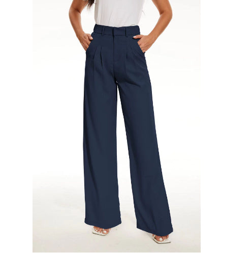 Women's Solid Color Casual Suit Pants With Real Pockets
