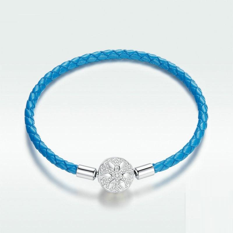 925 Silver Braided Blue Leather Rope Basic Single Chain - Trendha