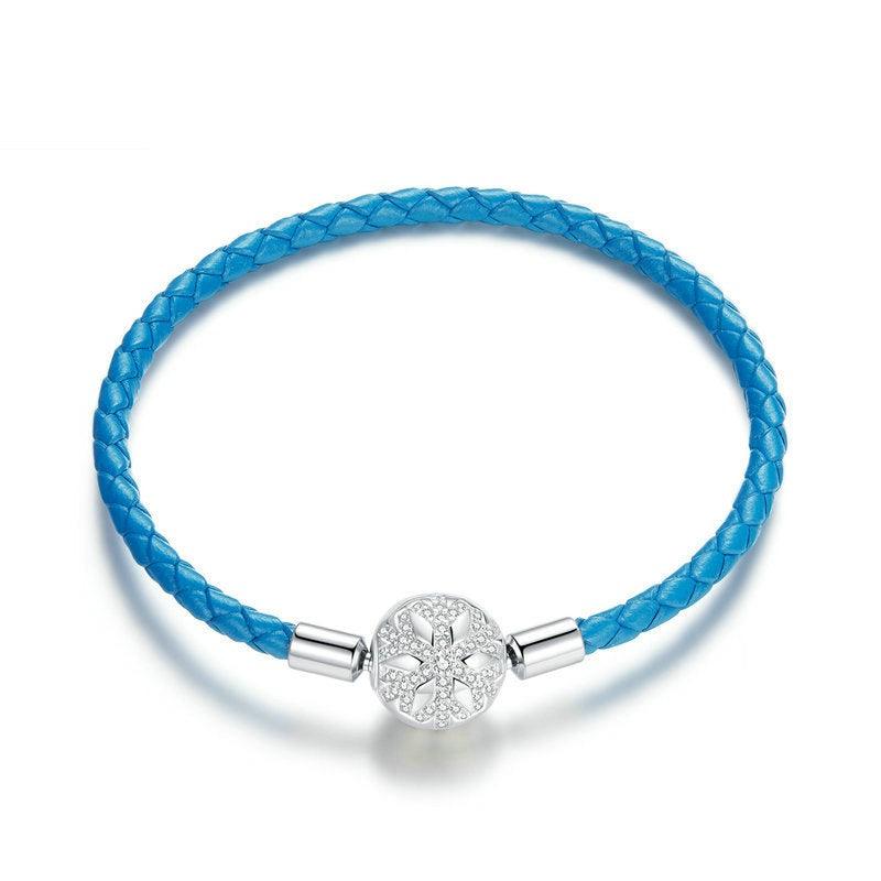 925 Silver Braided Blue Leather Rope Basic Single Chain - Trendha