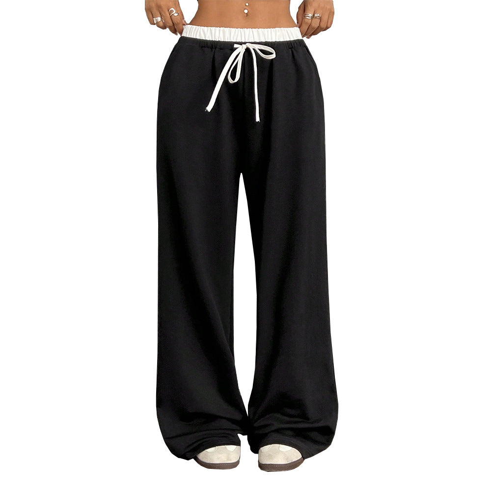 Straight Casual Pants Loose Elastic Waist Mop Trousers