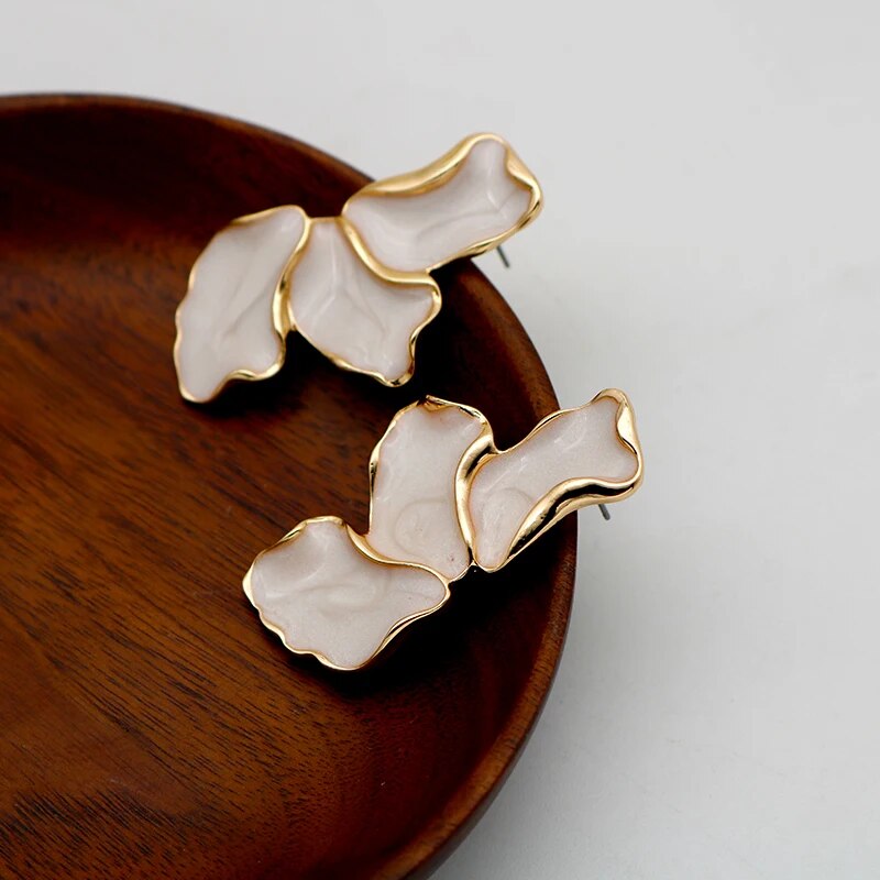 Cream Enamel Petal Drop Earrings