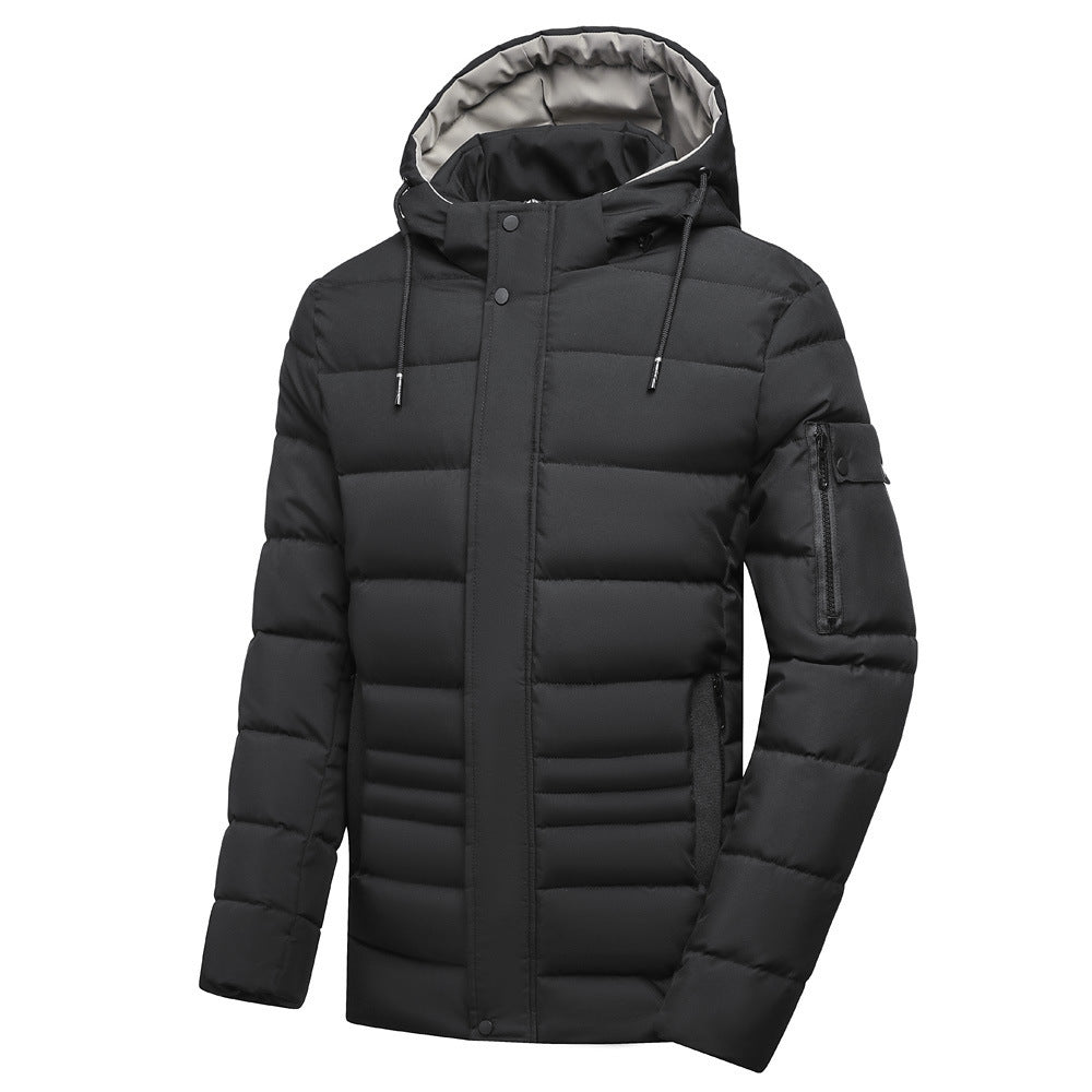 Fleece-lined Thickened Polyester Clothing Men's Coat Hooded Detachable Plus Size