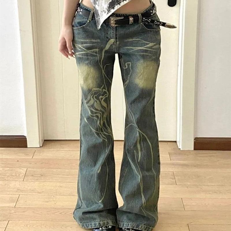 Washed Graphic Cotton Denim Jeans