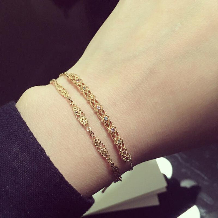 Antique Rhombic Hollow Pattern S925 Sterling Silver Bracelet - Trendha