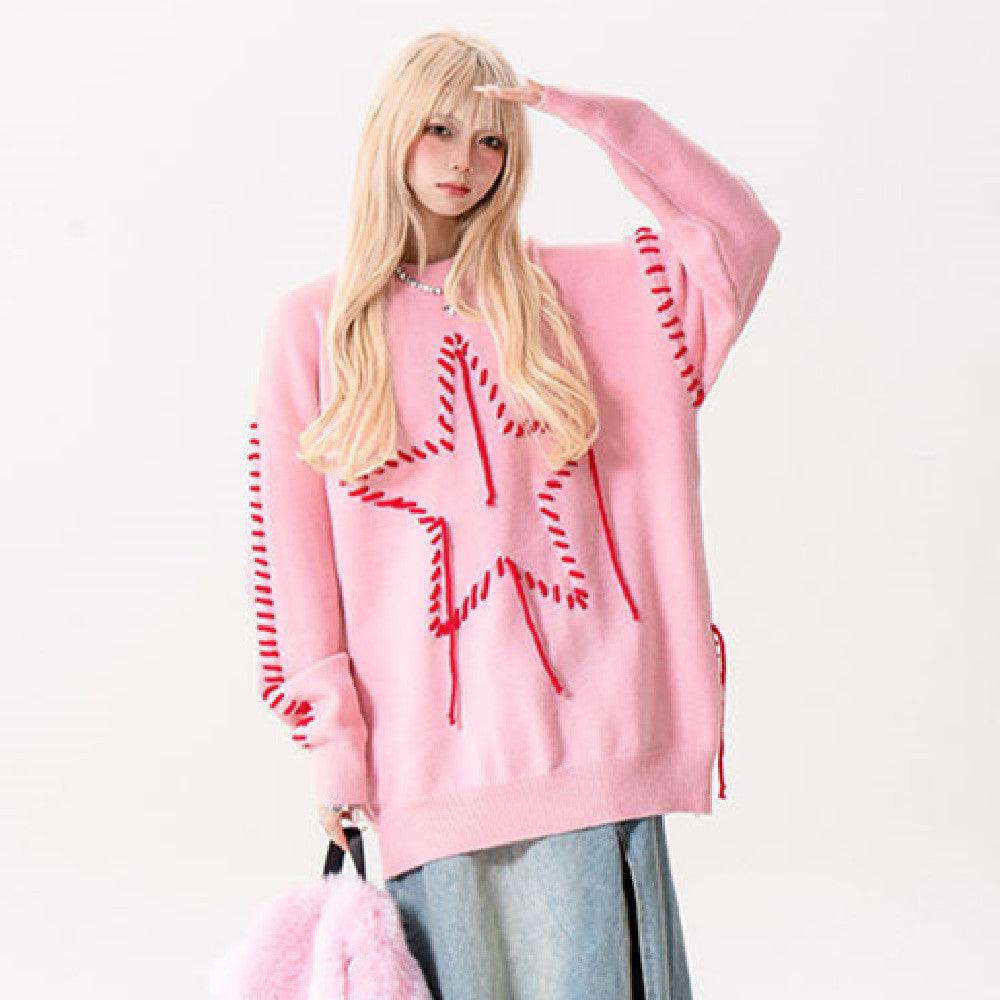 Autumn New Star Design Knitted Men's And Women's Round Neck Sweater