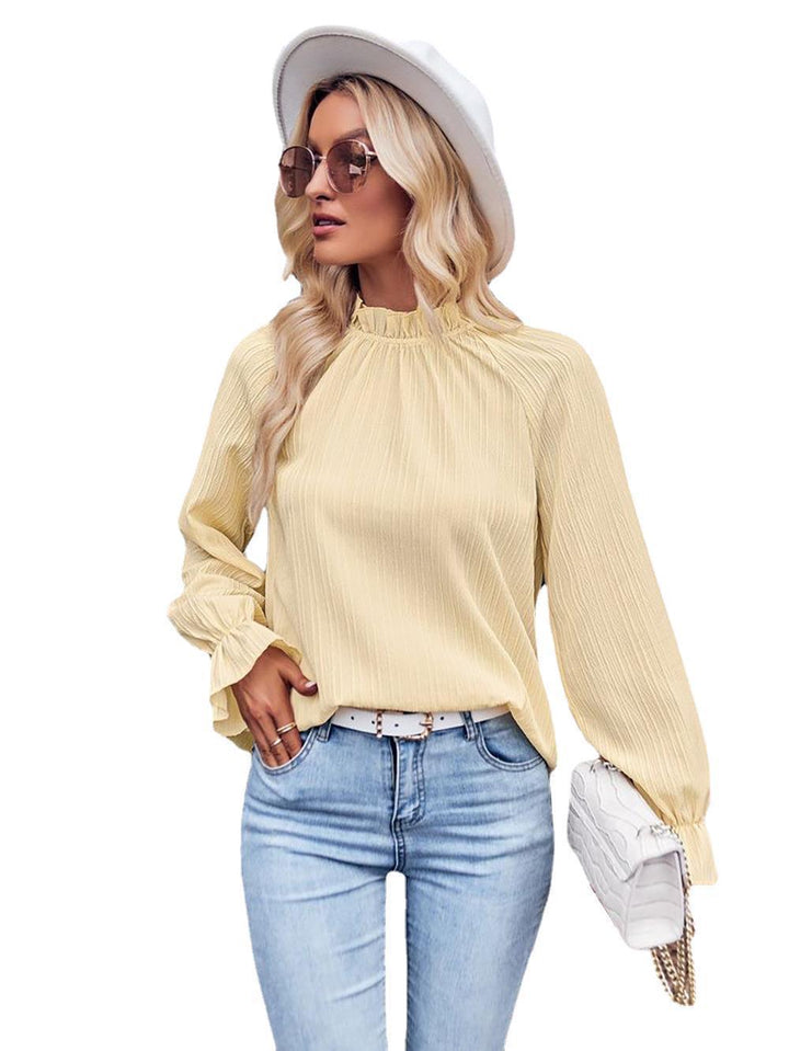 Autumn Women's Ruffled Collar Long Sleeve Jacquard Loose-fitting Top - Trendha