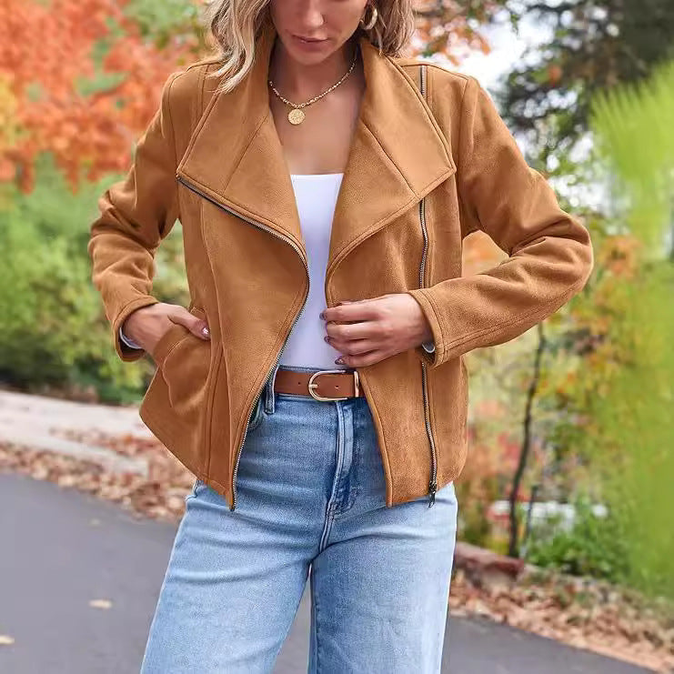 Fashion Casual Short Motorcycle Suede Jacket