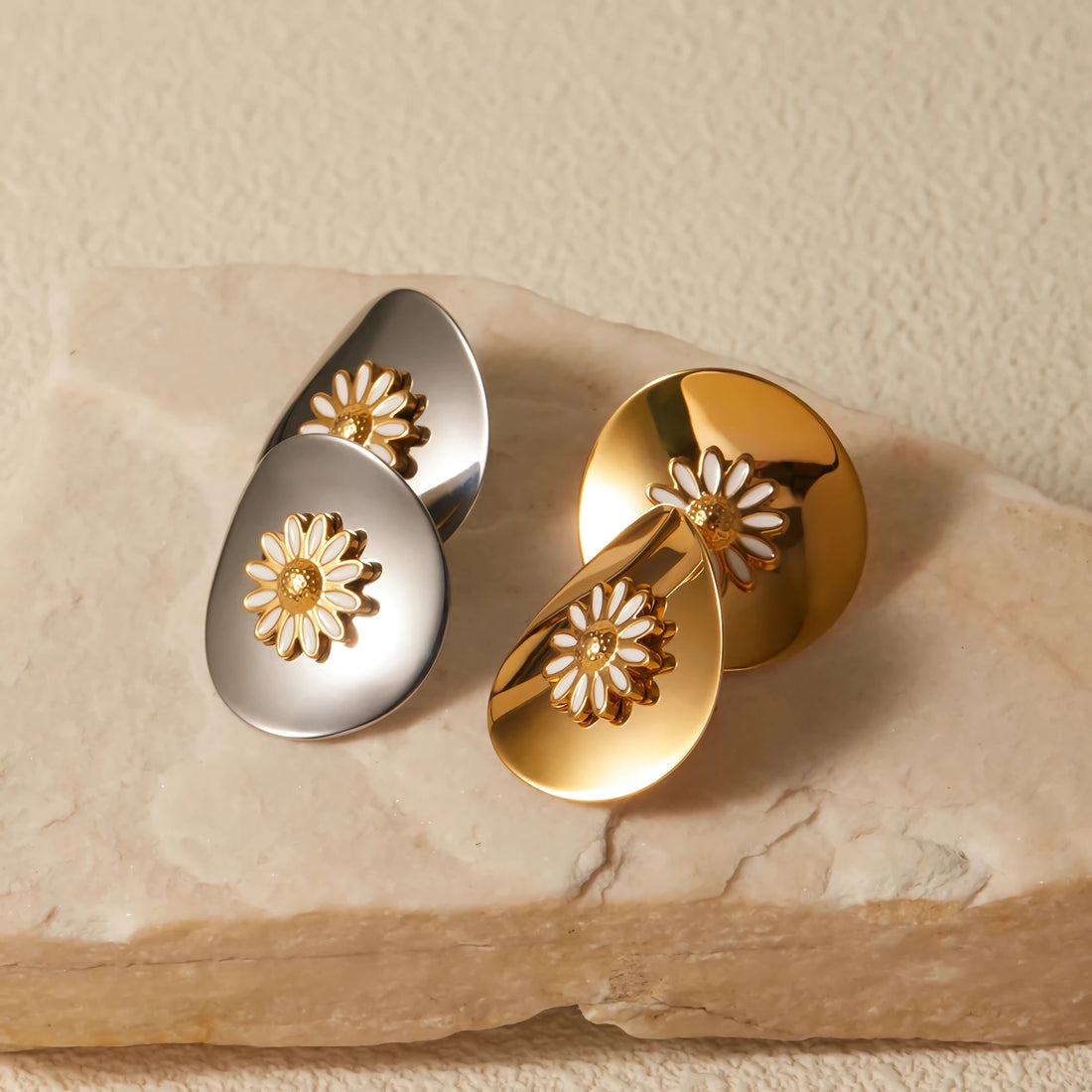 Stainless Steel Daisy Stud Earrings