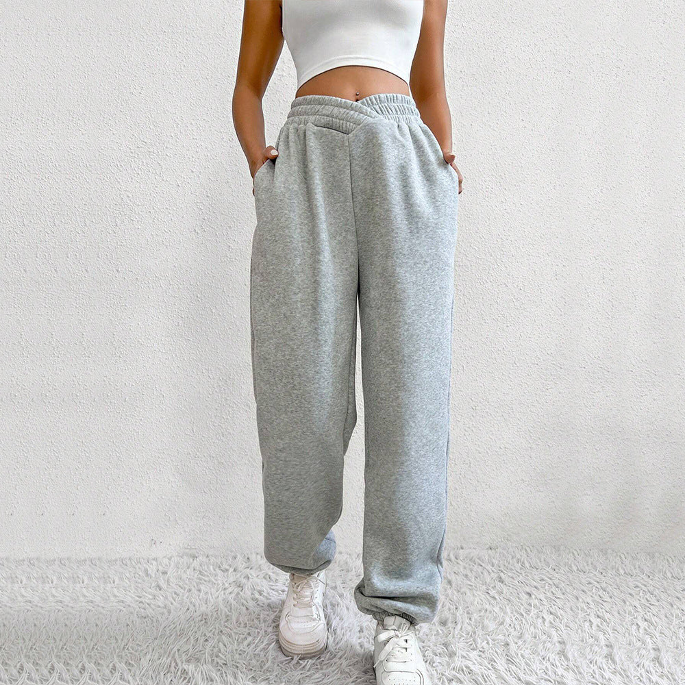 Women's Exercise Ankle-tied High Waist Velvet Padded V-shaped Waist Casual Pants