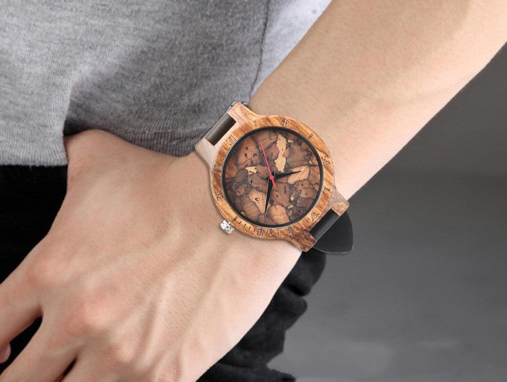 Casual Wooden Men's Watch Broken Leaf Wooden Face - Trendha