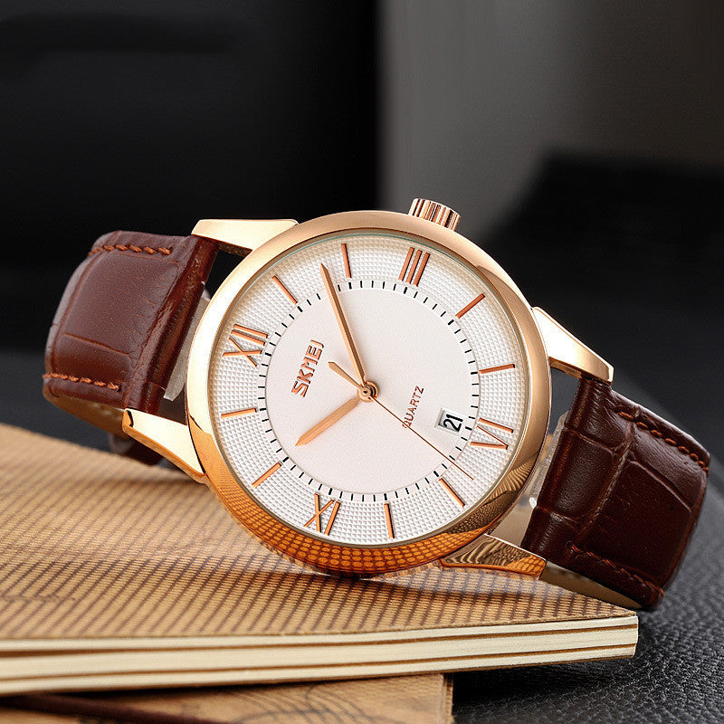 Leather-Strap Calendar Watch