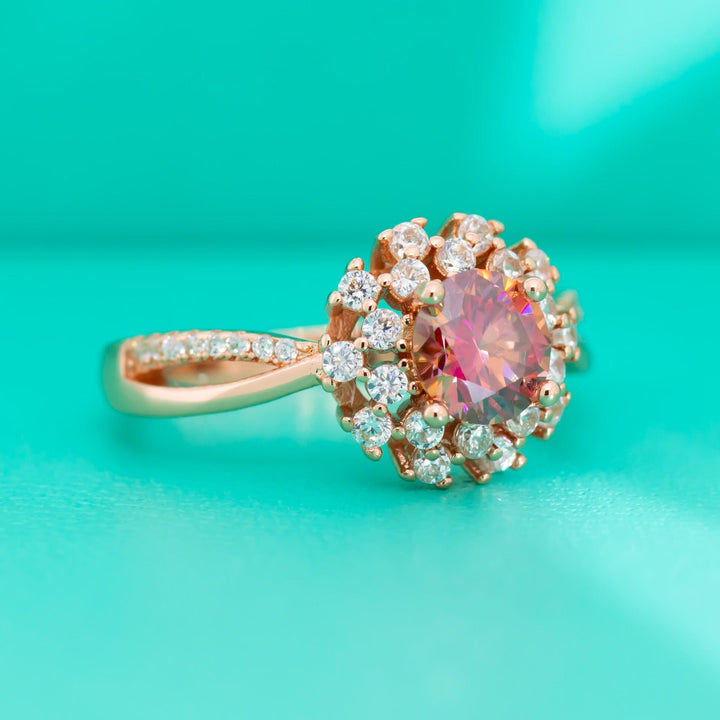 Colorful Red Moissanite Flower Ring For Women - Trendha