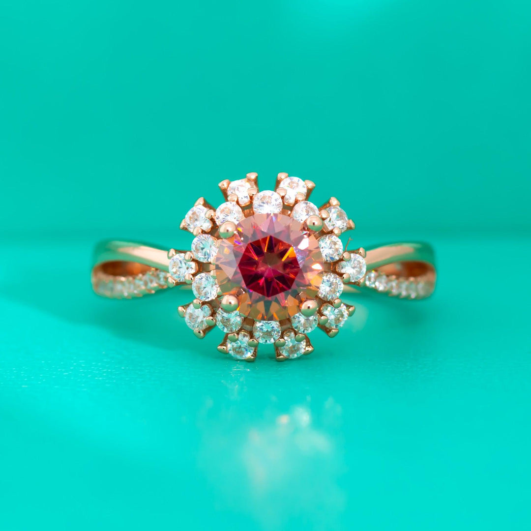 Colorful Red Moissanite Flower Ring For Women - Trendha