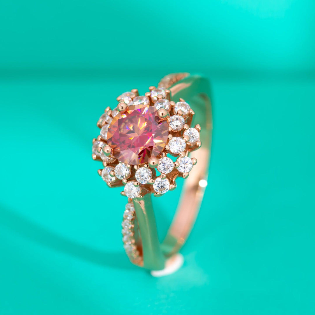 Colorful Red Moissanite Flower Ring For Women - Trendha