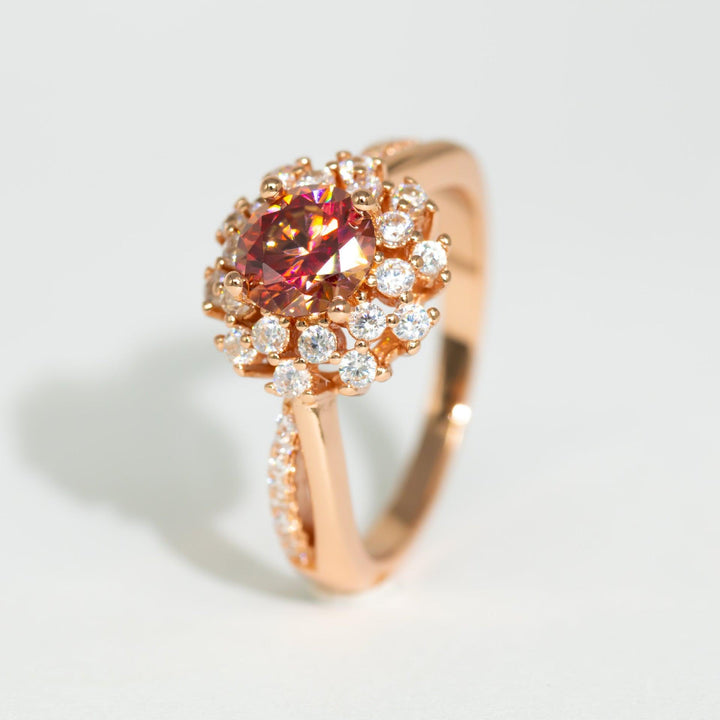 Colorful Red Moissanite Flower Ring For Women - Trendha