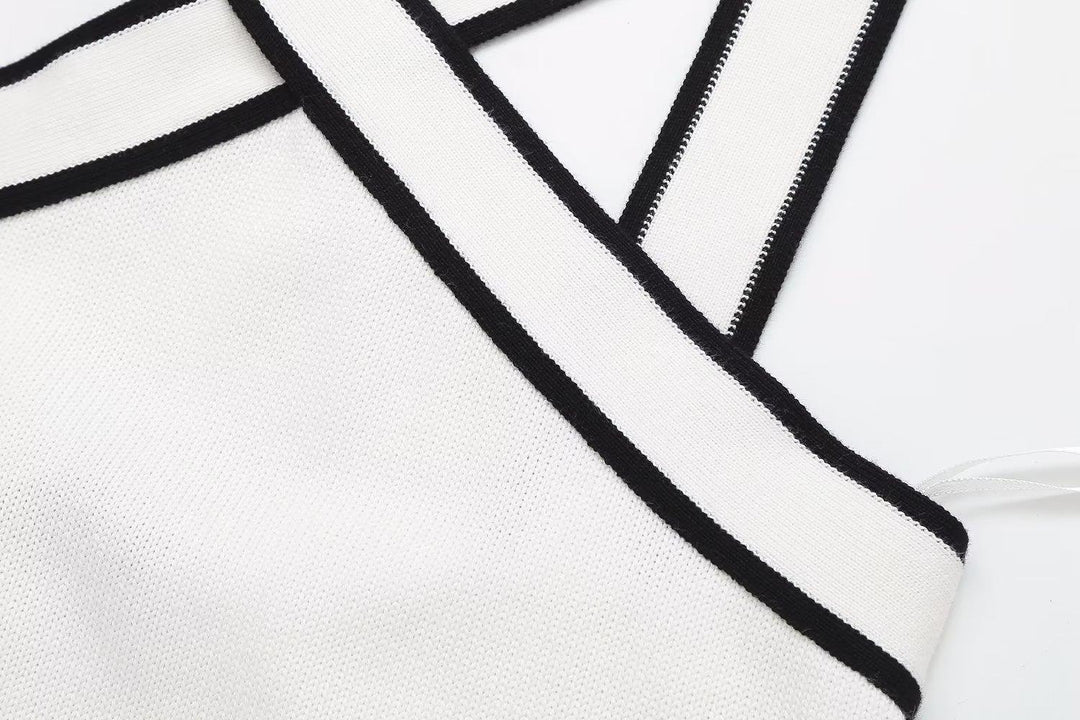 Contrast Color Cross V-neck Sling Top - Trendha