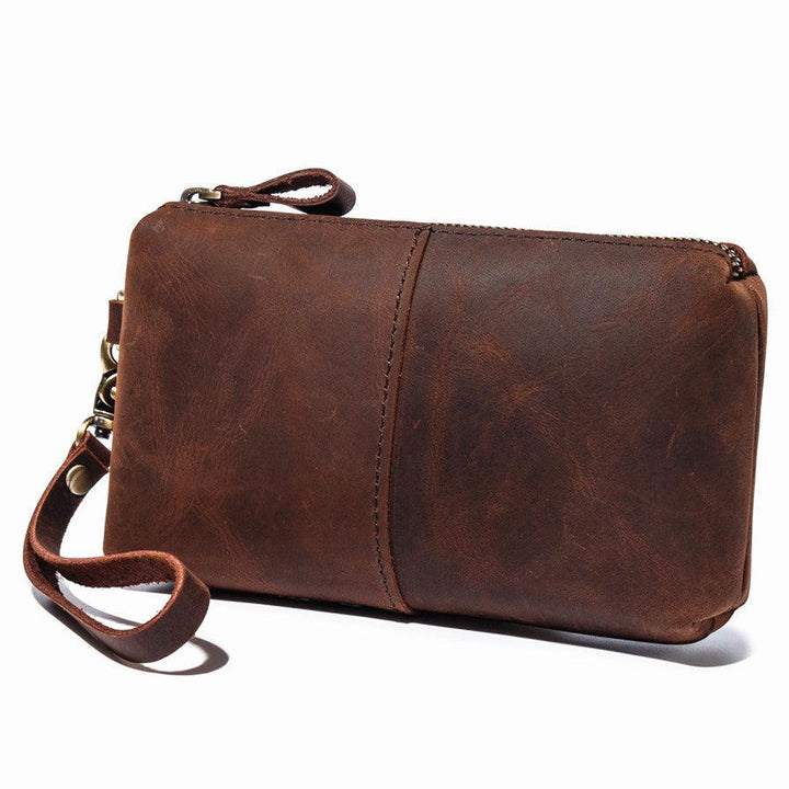 Crazy Horse Leather Simple Retro Long Purse Clutch Bag - Trendha