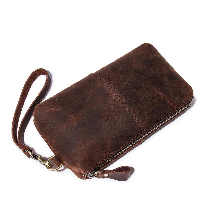 Crazy Horse Leather Simple Retro Long Purse Clutch Bag - Trendha
