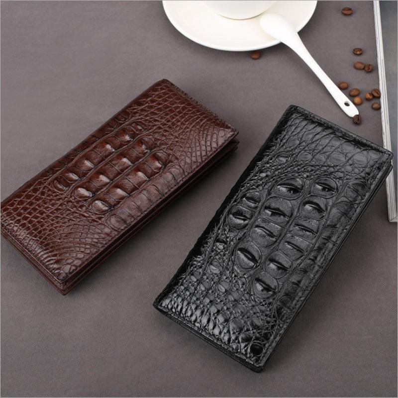 Crocodile-Embossed Leather Long Wallet
