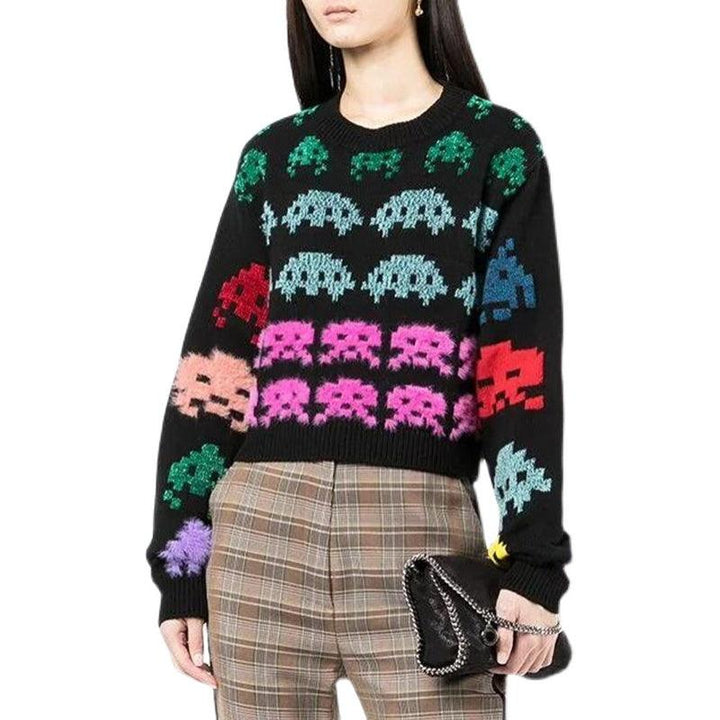 Design Contrast Jacquard Versatile Pullover Sweater - Trendha