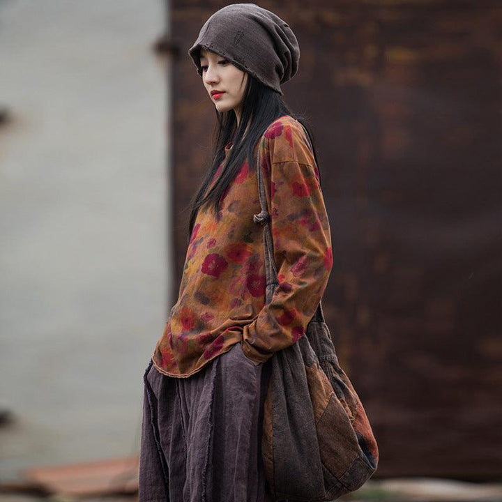 Digital Printing Stone Washed Distressed Cotton And Linen New T-shirt Artistic All-matching - Trendha