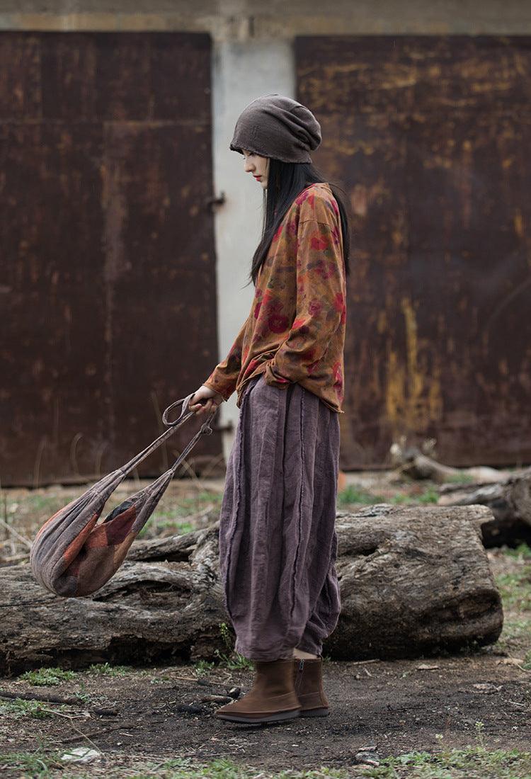 Digital Printing Stone Washed Distressed Cotton And Linen New T-shirt Artistic All-matching - Trendha