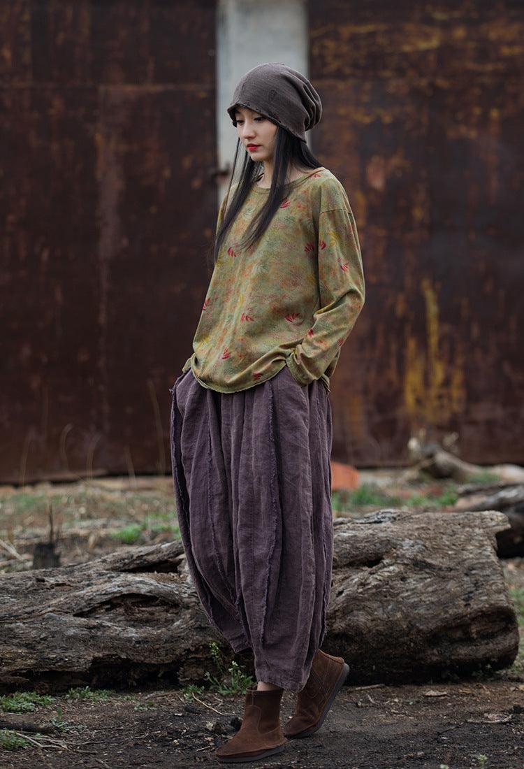 Digital Printing Stone Washed Distressed Cotton And Linen New T-shirt Artistic All-matching - Trendha